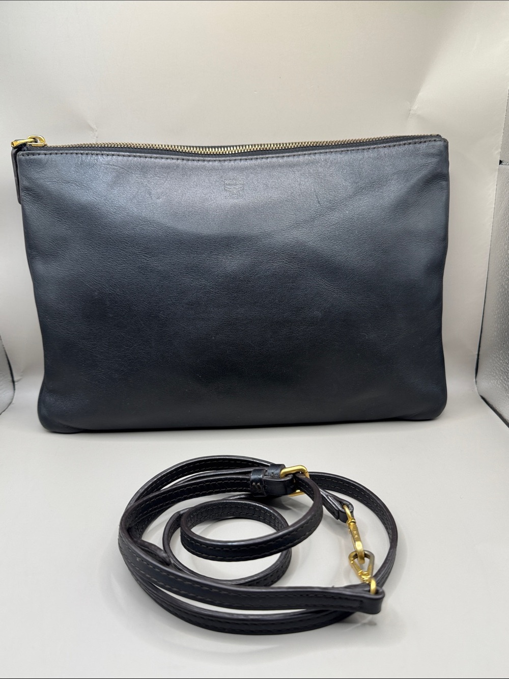 MCM Black Leather Larg Clutch/Crossbody Bag